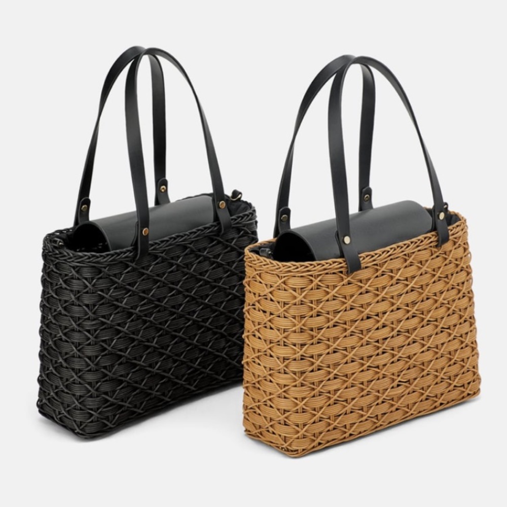 Zara Natural Basket bag in blk & Natural #cybersale - Picture 1 of 7